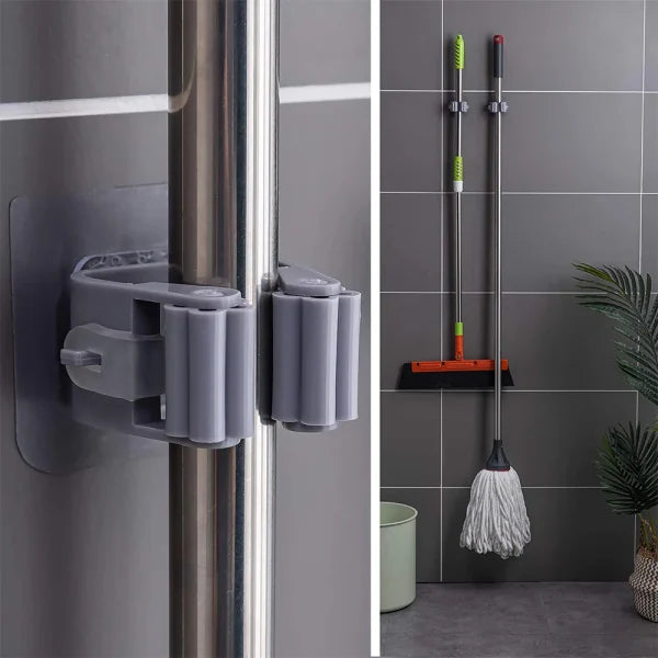 1 Pc Mop and Broom Self Adhesive Holder Wall Mount Magic Hanger Organizer Cleaning Tools Storage Mop Rack (Random Color) - AVORA