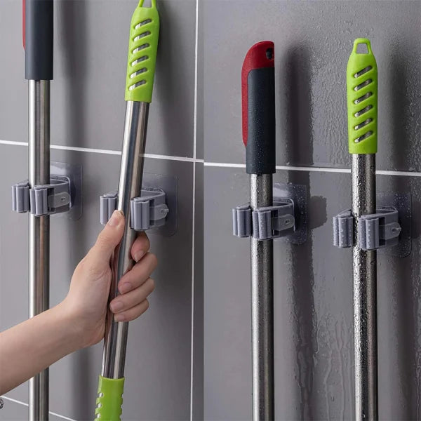 1 Pc Mop and Broom Self Adhesive Holder Wall Mount Magic Hanger Organizer Cleaning Tools Storage Mop Rack (Random Color) - AVORA