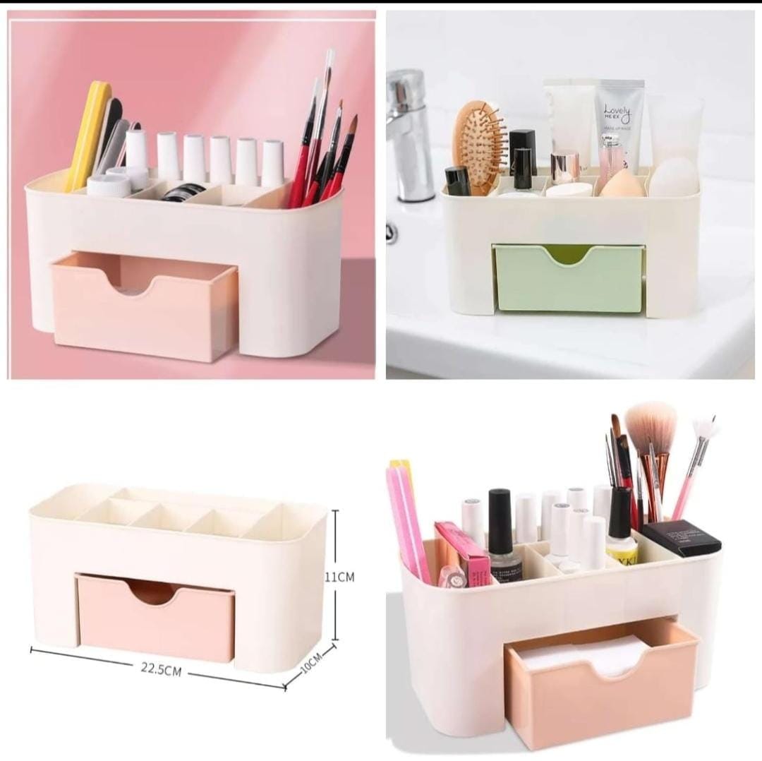 Plastic Makeup Organizer | Make Up Brush Storage Box With Drawer | Desktop Cosmetics Storage Box Division | Office Desk Organiser | Stationery Storage Box - AVORA