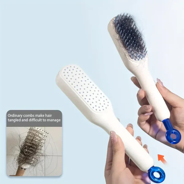 Self Cleaning Hair Brush, One-click Cleaning Telescopic Hair Comb – Without Box (random Color) - AVORA