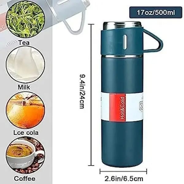 Stainless Steel 500ml Hot & Cool Water Bottle (500 ML) (random Color) - AVORA